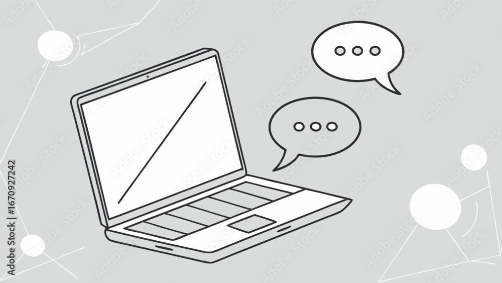 Poster laptop computer with chat bubbles digital communication online conversation internet communication t