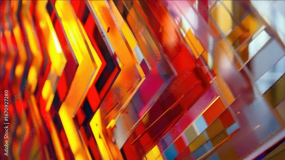 Poster a colorful of a zigzag pattern made of squares. the squares are in different colors and sizes