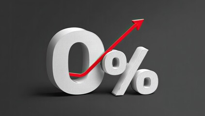 Zero percent growth, white, red arrow