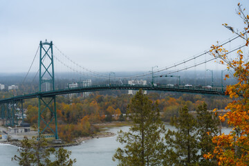 Close Up of Lions Gate Bridge with Autumn Colors in Vancouver