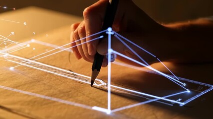 Hand Drawing Architectural Design with Futuristic Digital Overlay