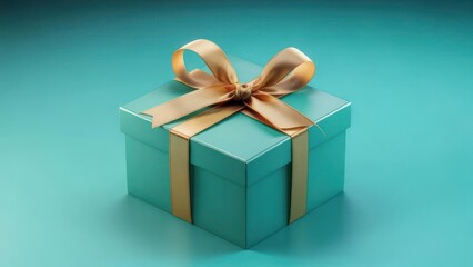 Obraz premium Teal gift box with gold ribbon