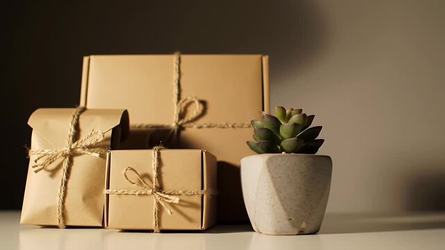 Kraft Paper Packages and Succulent Plant