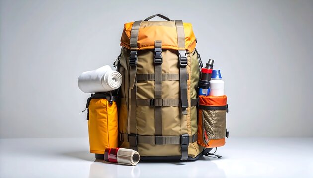 Packed Hiking Backpack with Studio Shot. - Powered by Adobe