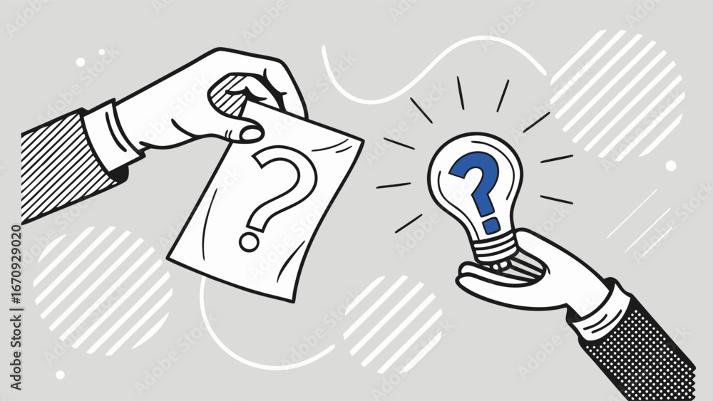 Poster Problem Solving Illustration Question Mark Transforming into Idea Lightbulb.
