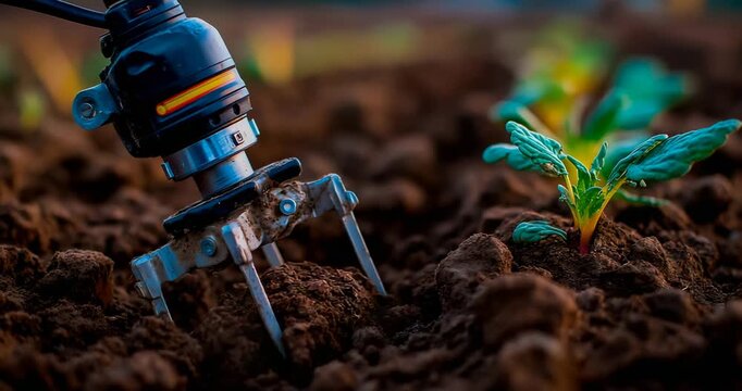 Robotic probe sampling soil microbes in a test plot