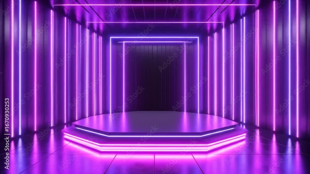 Poster abstract neon purple stage with illuminated entrance for presentation with futuristic technology and