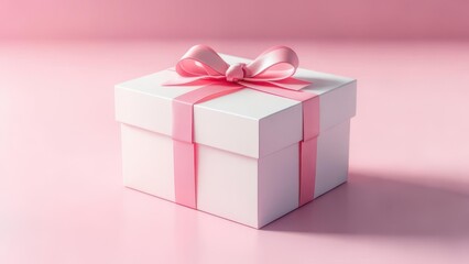 Fototapeta premium White gift box with pink ribbon
