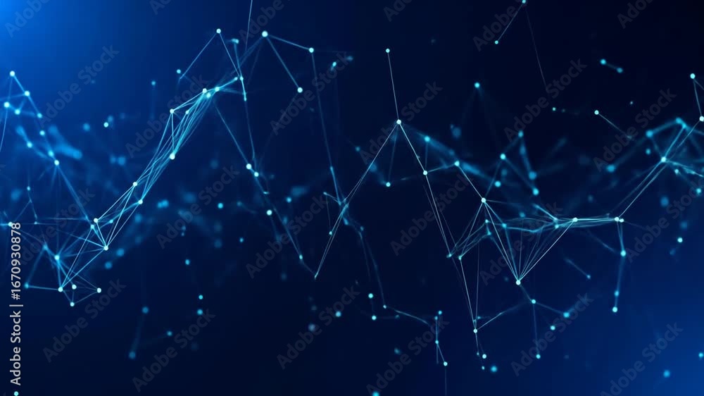 Poster abstract network connection with white dots and lines on dark blue background represents modern tech