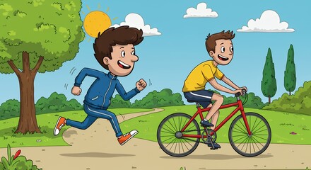 Kids outdoor activities cartoon illustration