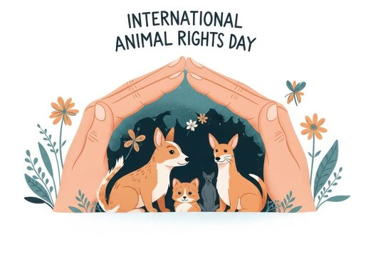 International Animal Rights Day Illustration with Shelter Animals and Nature Elements