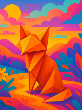 Renard origami en couleur