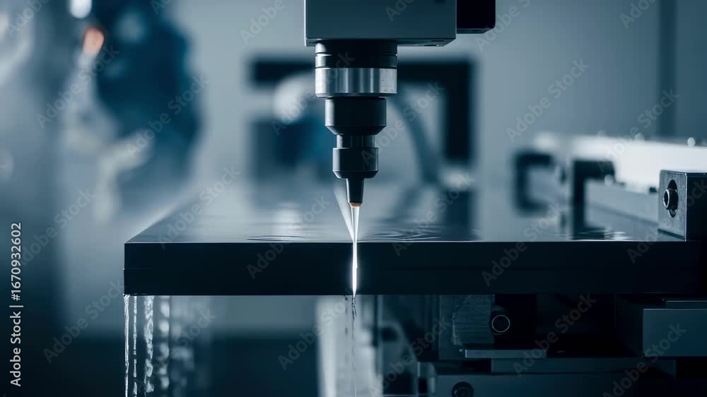 Poster side perspective of advanced thermal tile cutting with precision waterjet highlighting sharp edges a