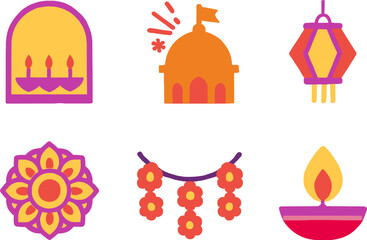Diwali Festival and Hindu Culture Flat Icons
