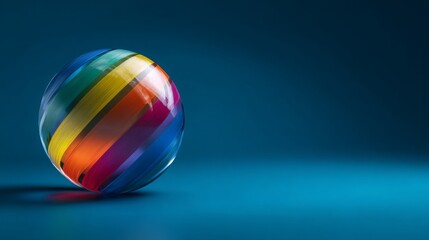 Rainbow globe celebrating international day against homophobia, biphobia, and transphobia. Horizontal banner. Copy space. Globe in colors of LGBT flag on a blue background