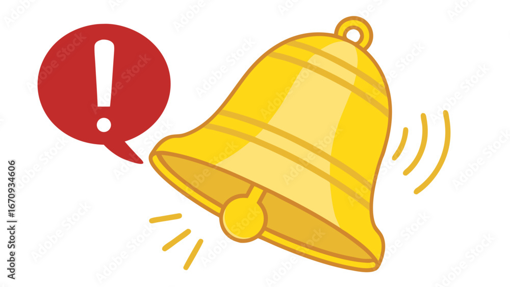 Poster alert bell with exclamation mark notification icon for website or app design.