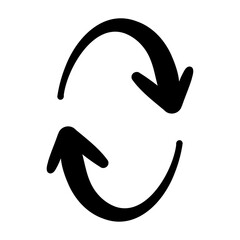 手描きのスムーズな黒いペンのくるくる矢印。回転。サイクル。再生。リピート。抑揚のあるダイナミックなシルエット。ベクター。背景透過。