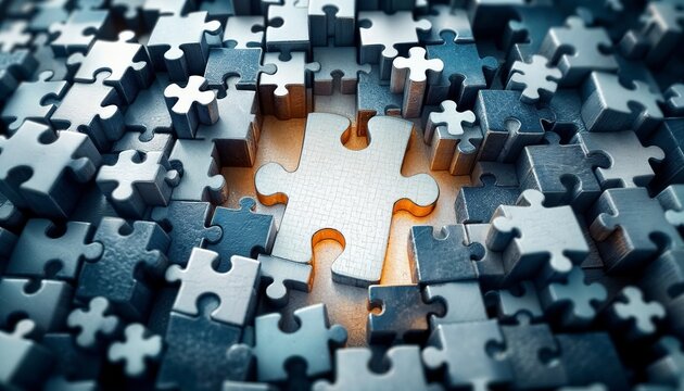 Puzzle pieces forming a maze, aerial view, complexity symbol.