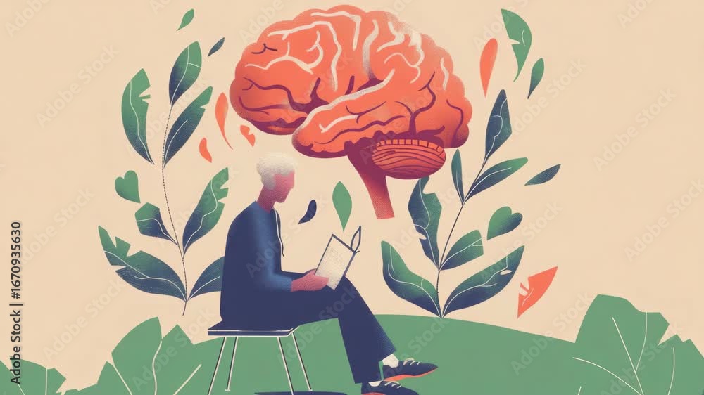 Poster of a person examining their brain, emphasizing mental focus and the importance of understanding cogn