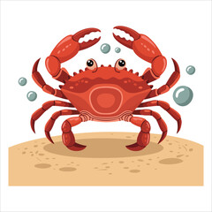 detailed red crab with textured claws and shell vector art isolated on white background