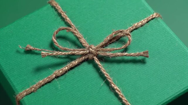 Green Gift Box with Twine Bow and Sparkling Dust