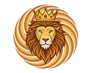 Heraldic crowned lion emblem with swirling gold motif 