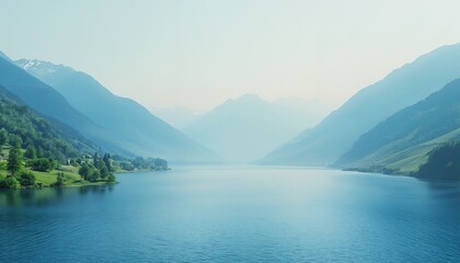 Obraz premium Tranquil Lake Surrounded By Lush Greenery And Mountains