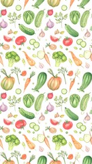 Watercolor vegetable pattern on white background