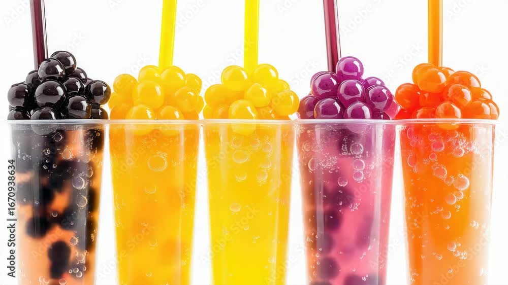 Poster fruits of various colors floating in bubbling drinks for a visually appealing and refreshing beverag