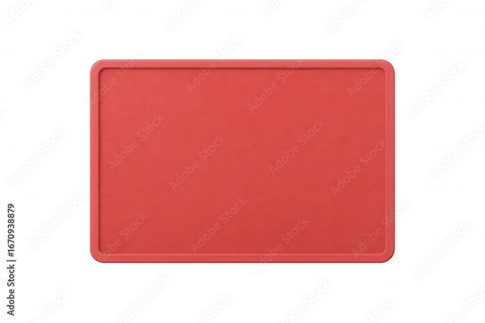 Poster red rectangular cutting board with rounded corners isolated on transparent background, ideal for foo