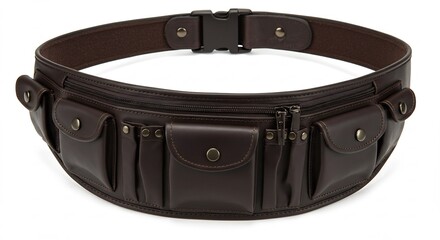 深みのある茶色革製 多機能ウエストバッグ 収納豊富 実用的デザイン. AI Generated