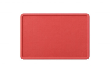 Red rectangular cutting board with rounded corners isolated on transparent background, ideal for food preparation and kitchen concepts