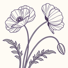 Naklejka premium A poppy flower icon with a delicate, wavy petal structure.