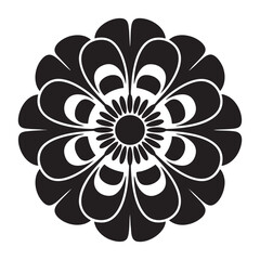 Poppy Flower Mandala Sticker Illustration Featuring Bold Black Radial Symmetry Silhouette On White Background