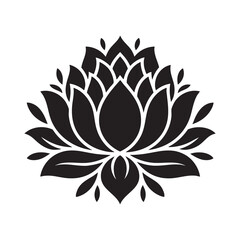 Lotus Flower Mandala Silhouette Illustration Evoking Serenity And Balance With Central Floral Cluster On White