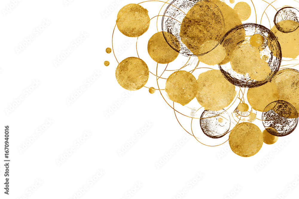 Poster abstract golden circles and orbs on a dark background for creative and artistic design projects