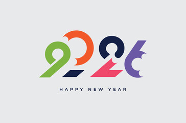  Minimalist Happy New Year 2026 Number logo. 2026 logo vector