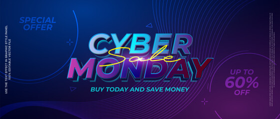 Cyber monday horizontal banner template. Includes editable text