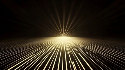 Fototapeta premium Gold lines converging to a central point in a dark background.