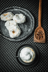 Coffee with donuts, still life photography with neutral backgrounds.