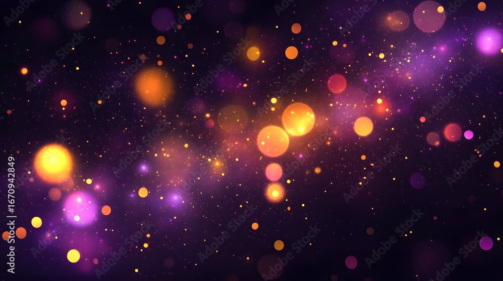 Wall mural abstract design with colorful bokeh lights on a dark background.