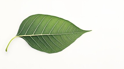 Obraz premium Close-up of a single green leaf against a white background.