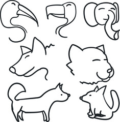 A set of icons in the form of animal heads, including birds, an elephant, a cat and dogs.