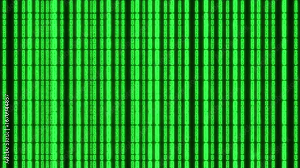 Poster futuristic digital rain of green binary code streaming on a black background animation