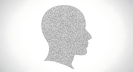 Abstract silhouette of a human head in profile, filled with a complex, chaotic pattern of tangled lines.