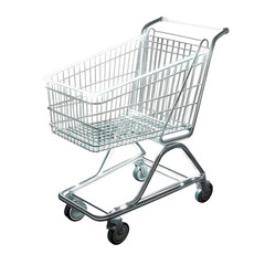 Shiny new shopping cart ready for retail therapy and grocery hauls, perfect for e-commerce sites and marketing materials, clean modern design