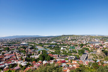 Scenic views of Tbilisi city skyline viewed from Narikala Hill, Georgia