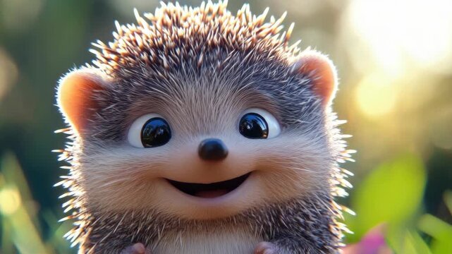 Happy animated hedgehog looking out into the distance.