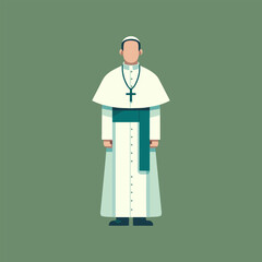 Flat Vector Illustration of Pope in Traditional Papal Robe