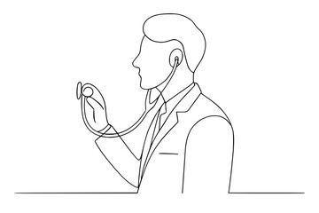 Obraz premium Minimalist Line Drawing of Doctor Holding Stethoscope Profile 